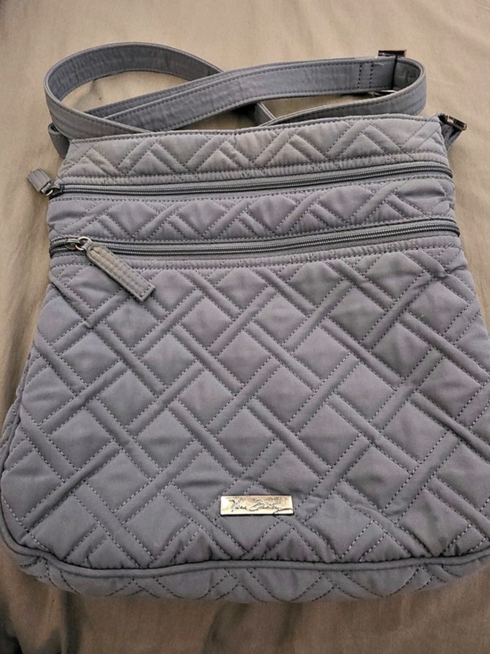 Vera Bradley Triple Zip Hipster Crossbody Bag Gray Crossbody Bag